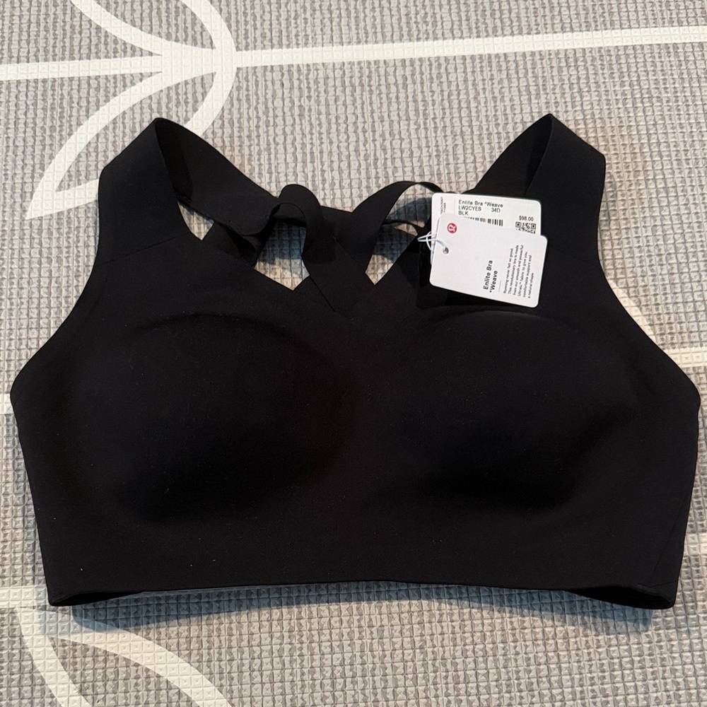 NWT lululemon Enlite Bra | Strappy Back | Black | Seamless | Lined | 34D